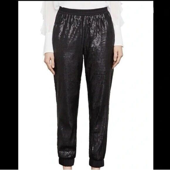 Bcbg Maxazria Zhara Black Sequined‎ Silk Jogger  Womens Small High Rise Pull On - Picture 1 of 16